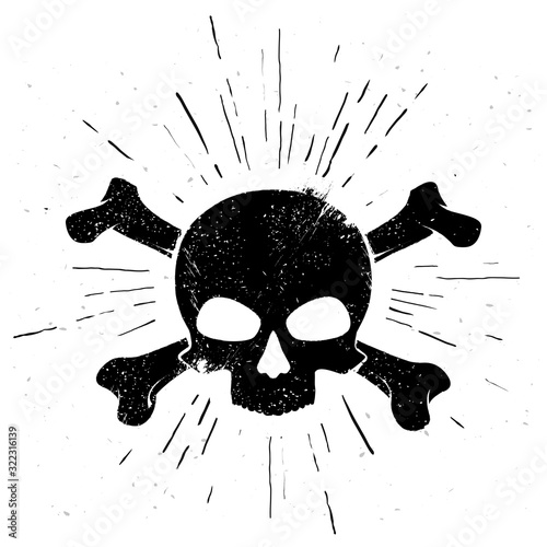 vector illustration black hand drawn skull and crossbones in vintage style