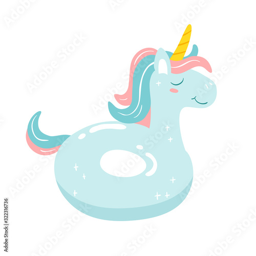 Unicorn shaped swimming ring. Isolated flat vector illustration in simple cartoon style on a white background.