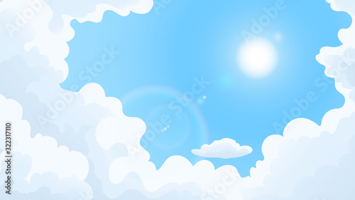 Blue Sky With White Clouds Clear Sunny Day, Landscape, Background With Clouds, Vector Illustration