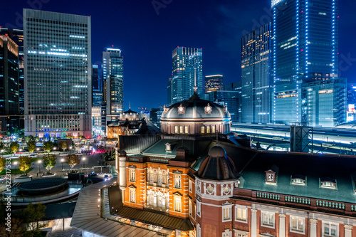 Photography Beautiful night scene of Tokyo Station, the capital of Japan and the biggest and busiest terminal station in Japan