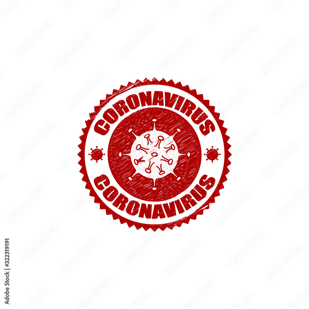 coronavirus icon and round distressed stamp seal with Coronavirus text. Coronavirus icon, 2019-nCov novel coronavirus concept resposible for asian flu outbreak and coronaviruses influenza as dangerous