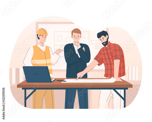 Engineer team meeting with architect. Construction project concept