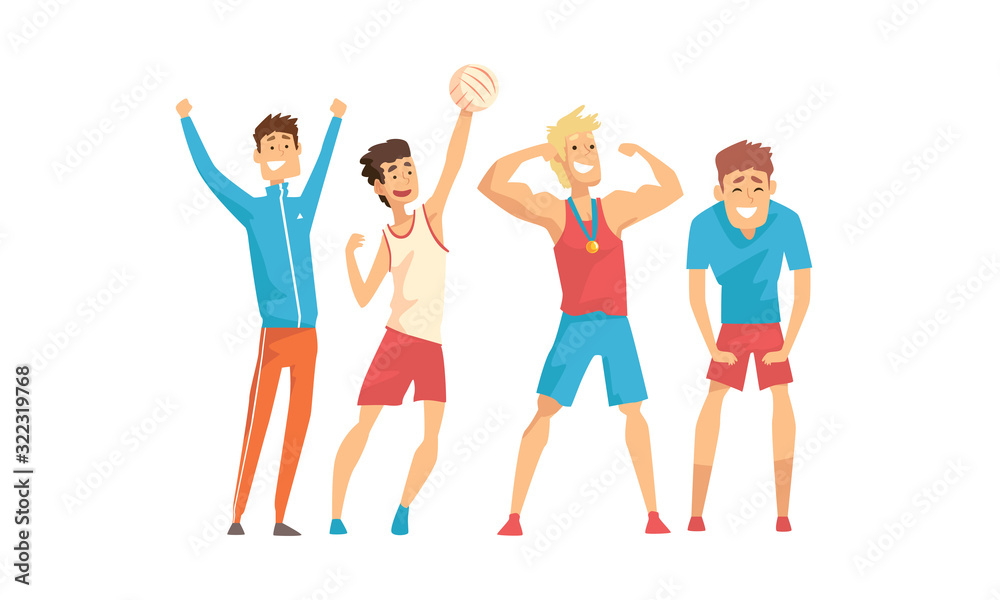 Cheerful Athletic Men in Sportswear Set, Sportsmen Characters Vector Illustration