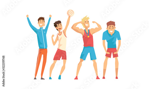 Cheerful Athletic Men in Sportswear Set, Sportsmen Characters Vector Illustration