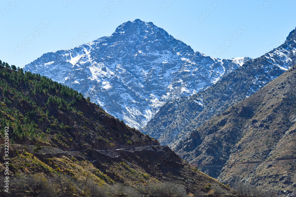 High atlas mountains including mount ain Jabal Toubkal from Imlil and the valley around