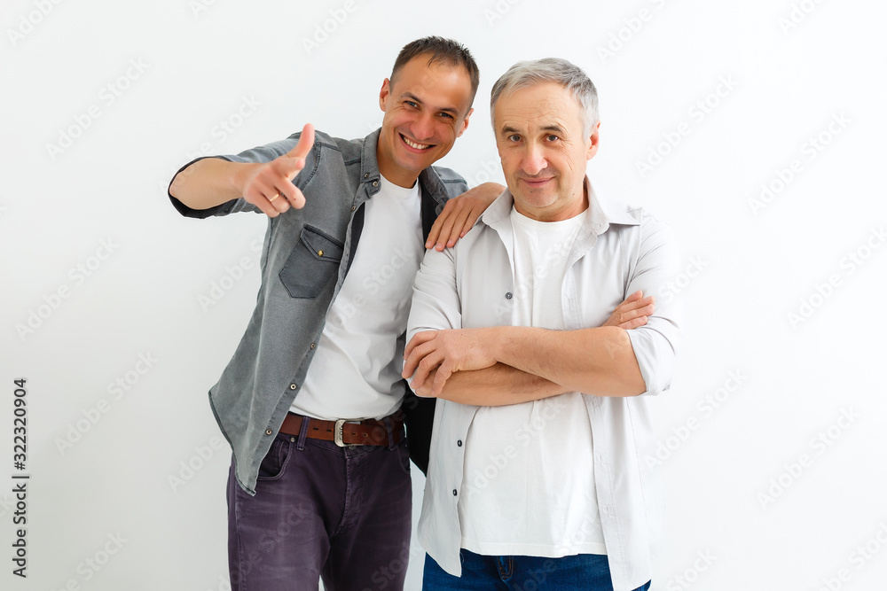 Senior Father With Adult Son isolated on white background Senior Father With Adult Son isolated on white background