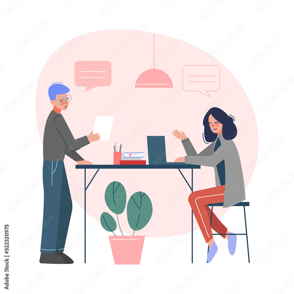 Office Emloyees, Business Characters Working in Creative Coworking Space, Modern Office Interior Vector Illustration