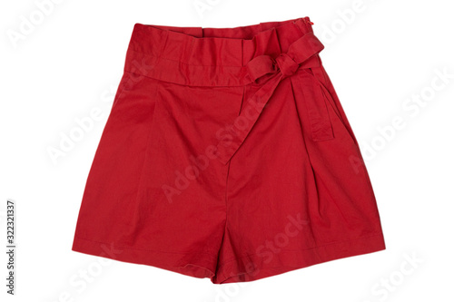 Red shorts with bow isolated on white background