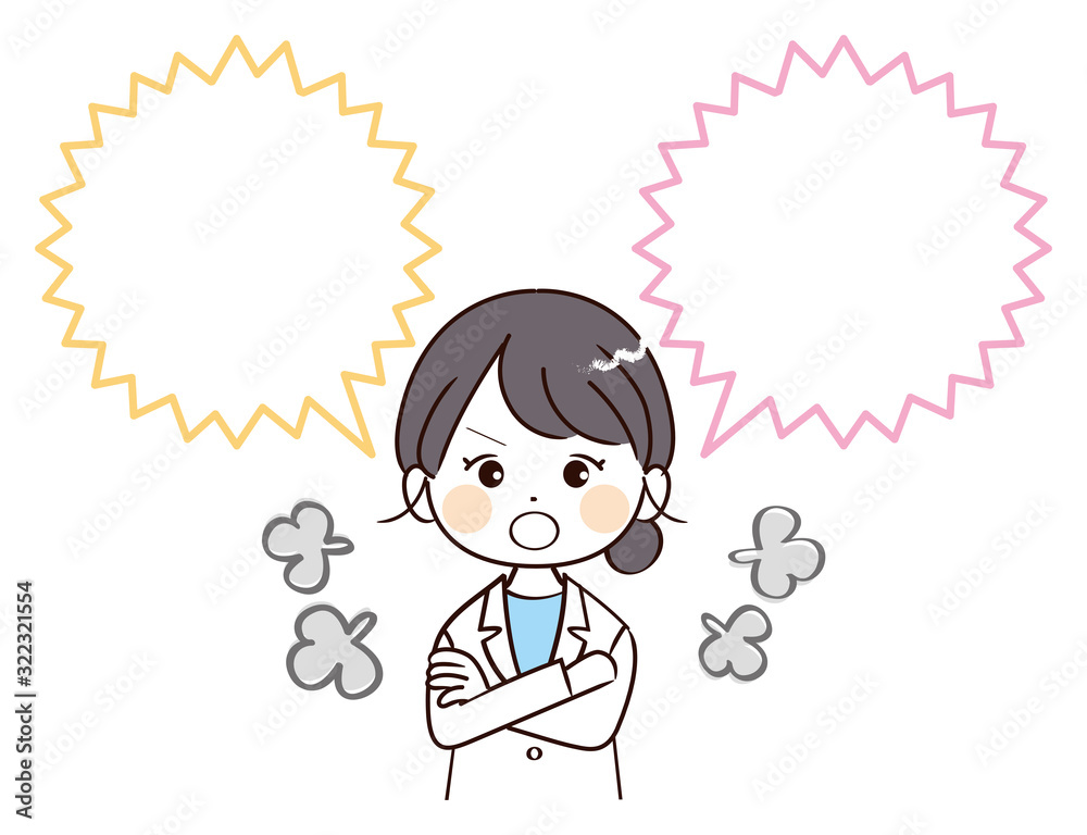 女性、医者、ふきだし、怒る 女性、医者、ふきだし、怒る