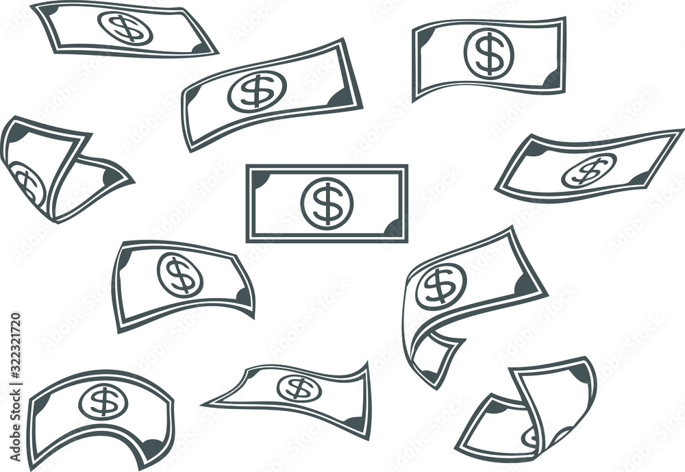 Raining Money icon, banknote rain background, vector  - obrazy, fototapety, plakaty 
