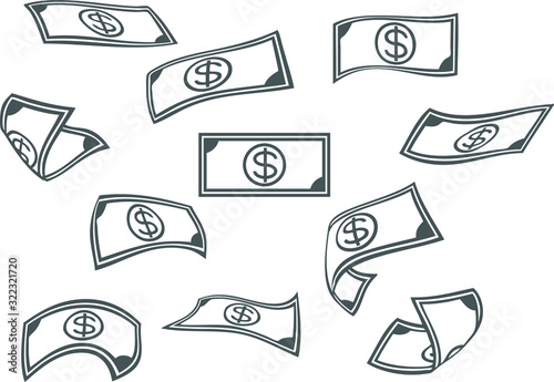 Raining Money icon, banknote rain background, vector 