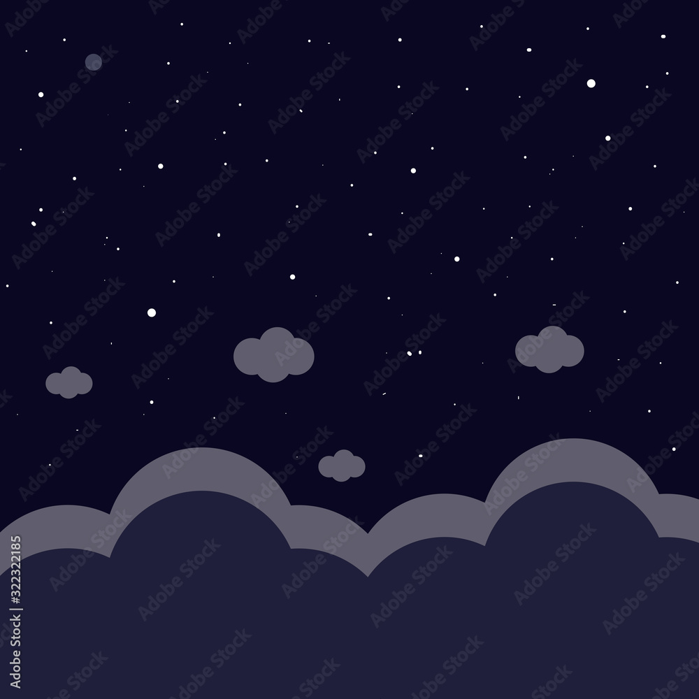 Sky night background with white clouds and stars vector illustration Sky night background with white clouds and stars vector illustration