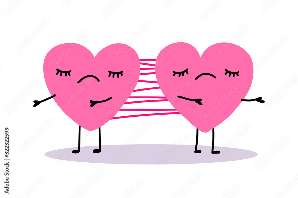 Two hearts connected by net slime hand drawn vector illustration in cartoon comic style codependency poster