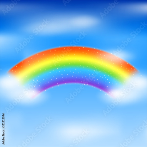 Rainbow icon isolated on blue sky background