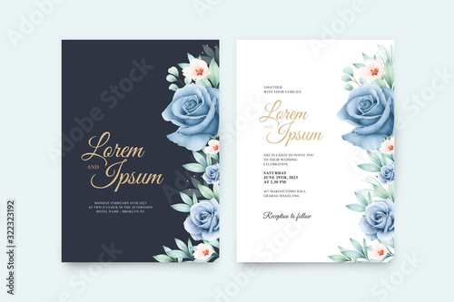 Wedding card set with beautiful flowers and laves watercolor