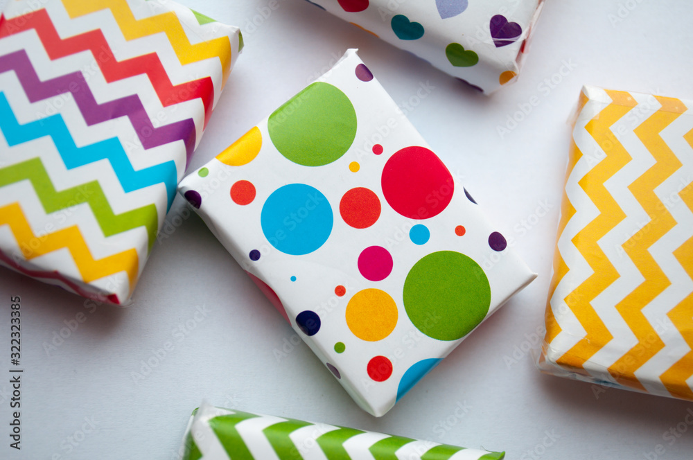 Obraz premium greeting card with bright multi-colored boxes