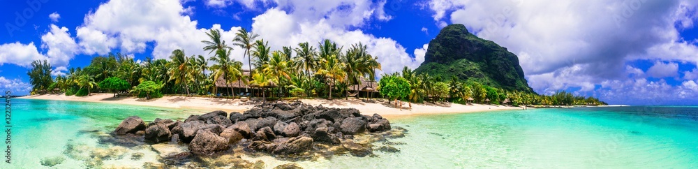 Perfect tropical getaway - stunning Mauritius island with great beaches and turquoise sea, Le Morne - obrazy, fototapety, plakaty 