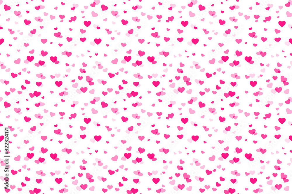 Abstract background with pink hearts on white for valentines day. Romantic pattern for Valentine's day.
