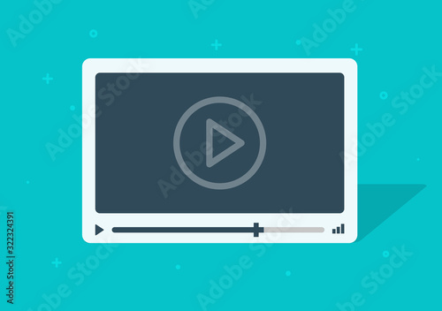 Video player flat cartoon vector icon illustration, media broadcasting modern design clipart