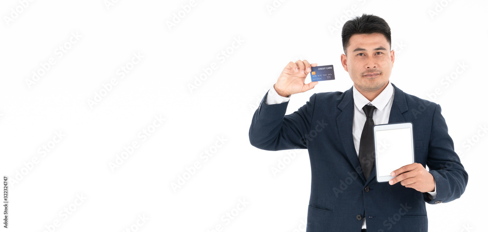 Business man isolated presenting on a white background Business man isolated presenting on a white background