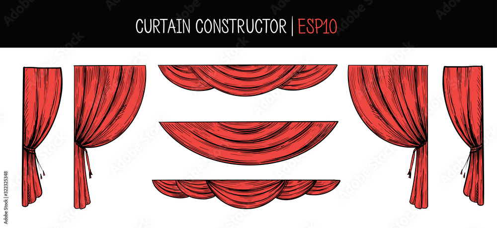 Сurtain construction. Set of hand drawn sketches converted to vector. Isolated - obrazy, fototapety, plakaty 
