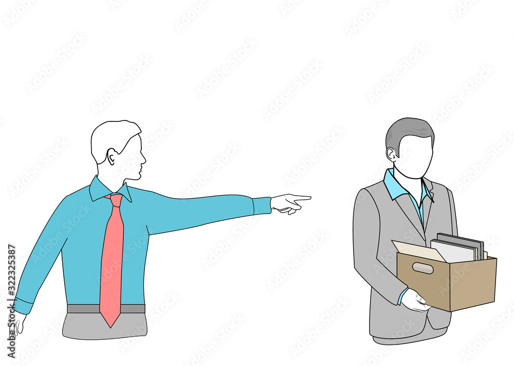 dismissal from work. the boss dismisses the subordinate. vector illustration.