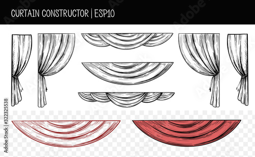Сurtain construction. Set of hand drawn sketches converted to vector. Isolated