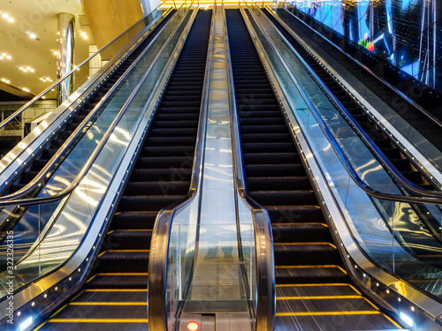 Photography Blurred motion shot of empty escalators at Suntec City Convention and Exhibition
