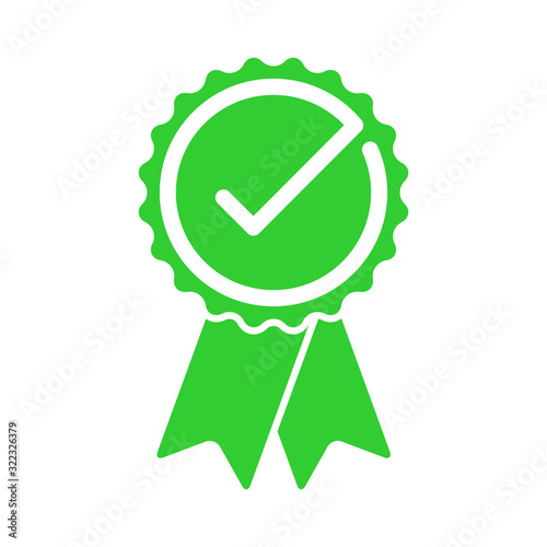 Approved certified rosette icon in flat style. Accredited and recommended medal symbol isolated on white background