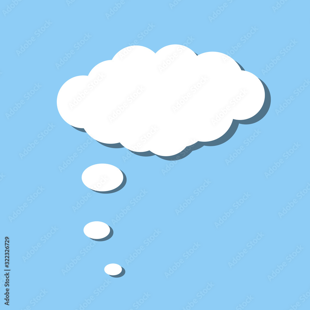 White paper thought bubble on blue background. Cloud speech frame icon. Think balloon silhouette design. Vector illustration. White paper thought bubble on blue background. Cloud speech frame icon. Think balloon silhouette design. Vector illustration.