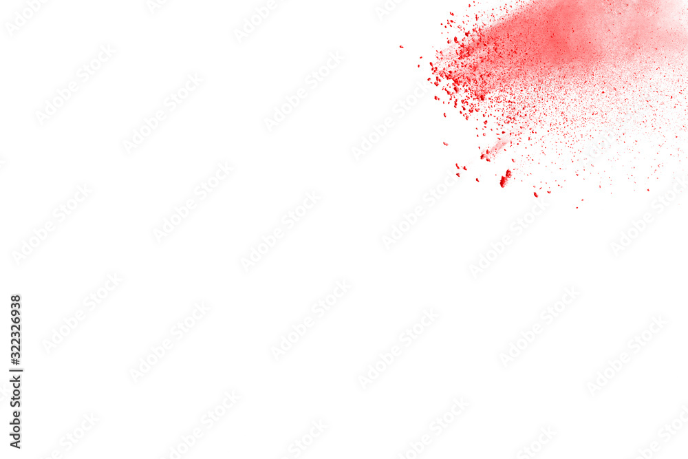 Red powder explosion on white background. Colored cloud. Colorful dust explode Red powder explosion on white background. Colored cloud. Colorful dust explode