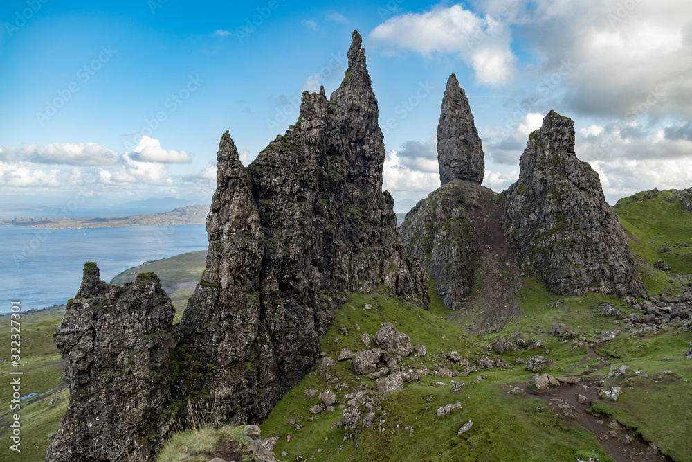 The summer view of famous Old Man of Storr rock on Isle of Skye in Scotland