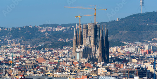 Barcelona  Spain - January 26  2020  Aerial view of Barcelona  panorama of the city and the Temple of the Sagrada Familia.