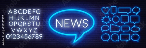 News neon sign on a dark background. Template for design with fonts.