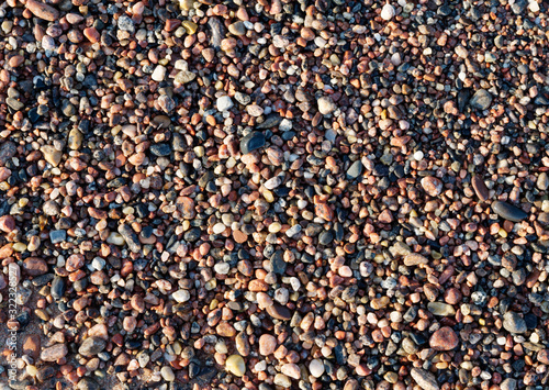 Pebble sediment on beach.