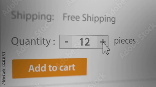 Mouse Cursor Clicking Quantity Increment Button. Online Shopping Concepts.
