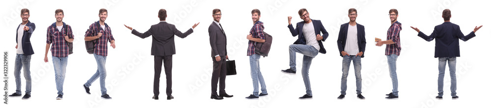 panoramic collage of self-motivated young man .isolated on white panoramic collage of self-motivated young man .isolated on white