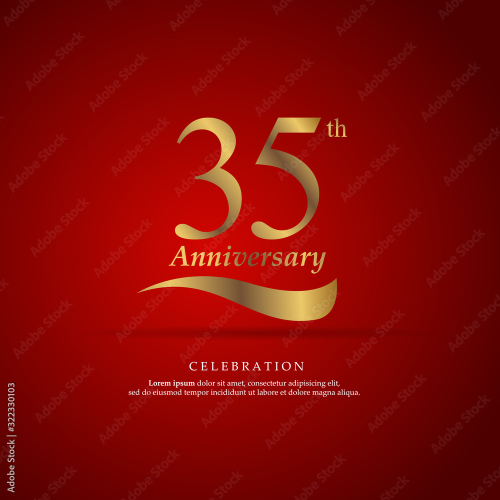 35th anniversary golden logo text decorative. With dark background. Ready to use. Vector Illustration EPS 10