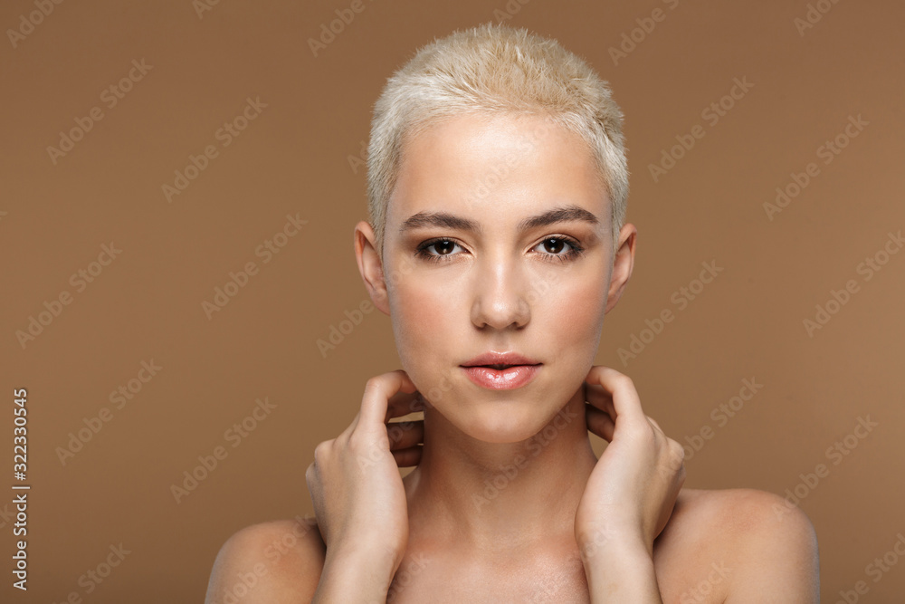 Blonde stylish woman with short haircut Blonde stylish woman with short haircut