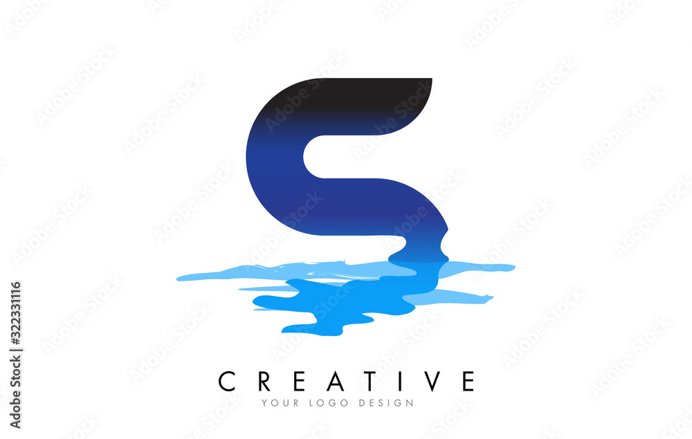 S Letter Logo Design with Water Effect and Deep Blue Gradient Vector ...