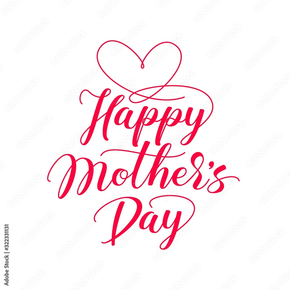 Happy Mothers Day elegant hand drawn lettering. Red clipart text in lettering style. Mother's Day isolated calligraphy inscription for banner, postcard, poster design element.
