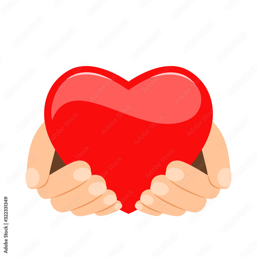 red heart in human hands. The concept of love and devotion and unconditional love.