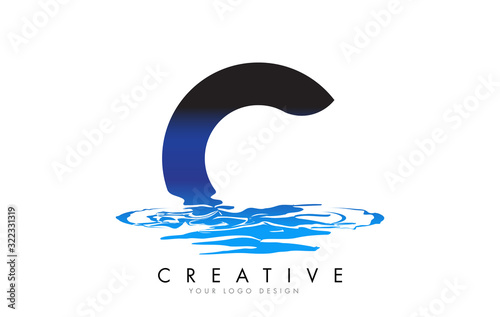 C Letter Logo Design with Water Effect and Deep Blue Gradient.