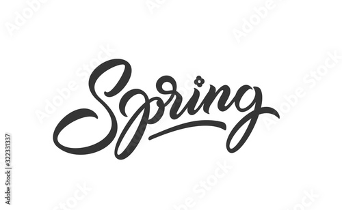 Plakat Spring hand drawn lettering. Vector isolated calligraphy inscription for print design and t shirt. Spring, black lettering. Ready text isolated on white background.
