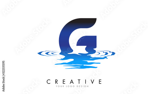 G Letter Logo Design with Water Effect and Deep Blue Gradient.