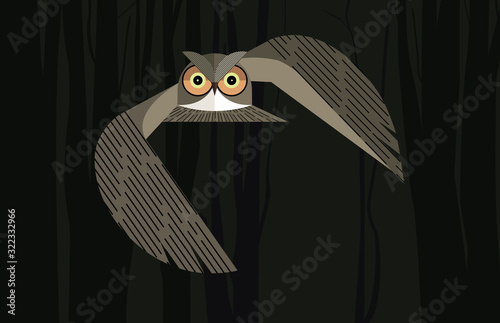 Owl in the night forest