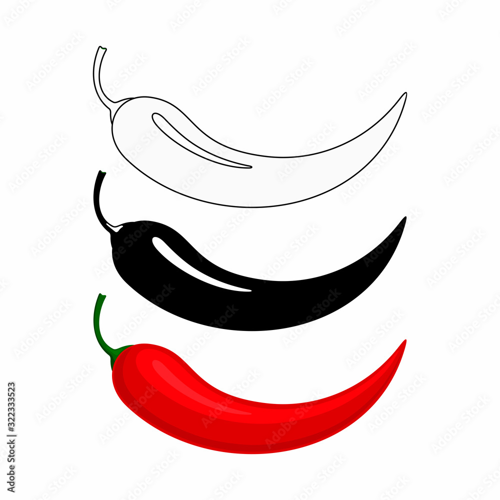 Hot chili pepper-color, black and linear icon.