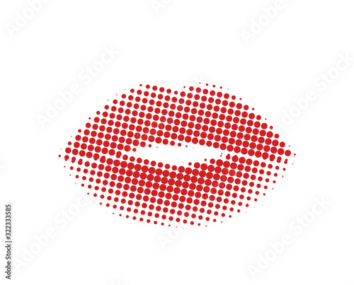 Halftone dots red woman lips abstract design.