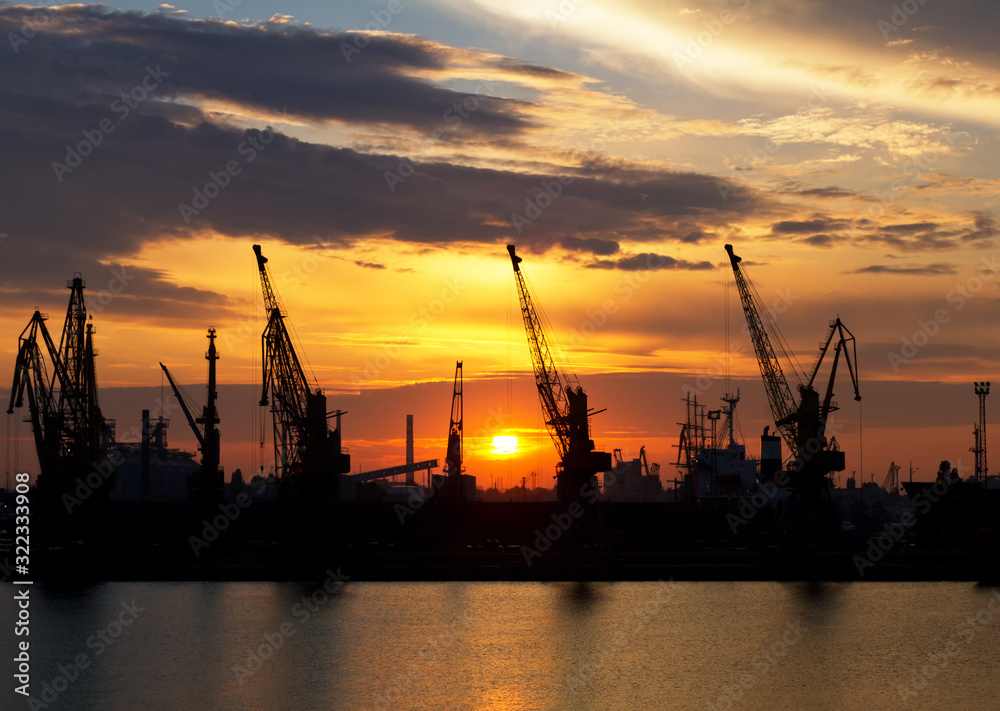 Sunset over Odessa seaport. Ukraine