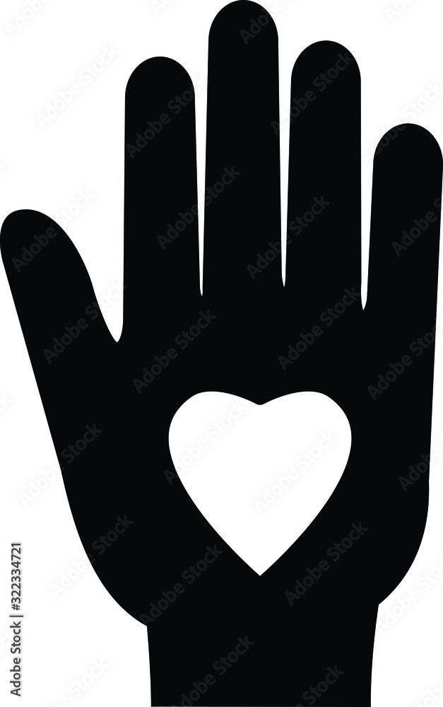 Hand with heart line icon, vector Hand with heart line icon, vector